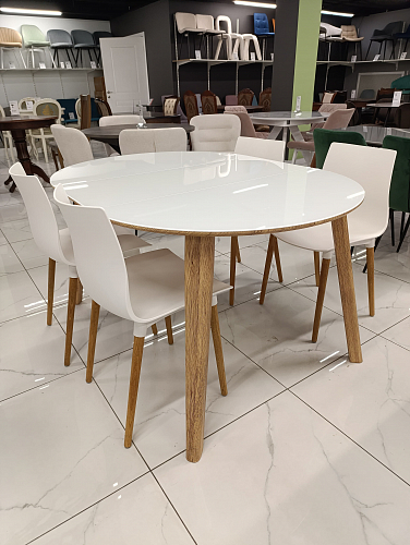 Стеклянный стол Семвэлл белый / дуб монтана из шоурума 3